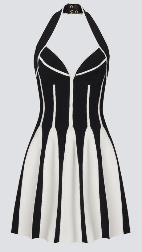 KRIADEN FLARED HALTER KNIT MINI DRESS