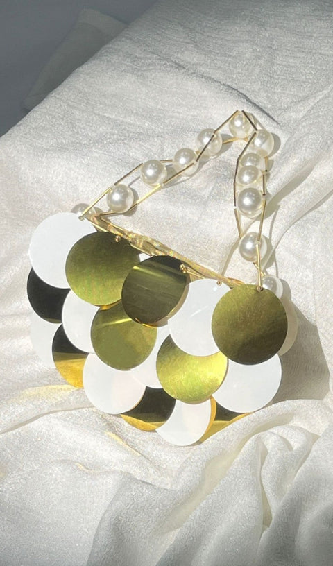 AIIZIE CIRCLE EMBELLISHED PEARL CHAIN CLUTCH - product image