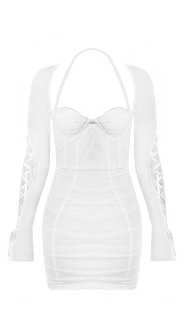 AIIZIE LACE UP SLEEVE MINI DRESS IN WHITE - product image