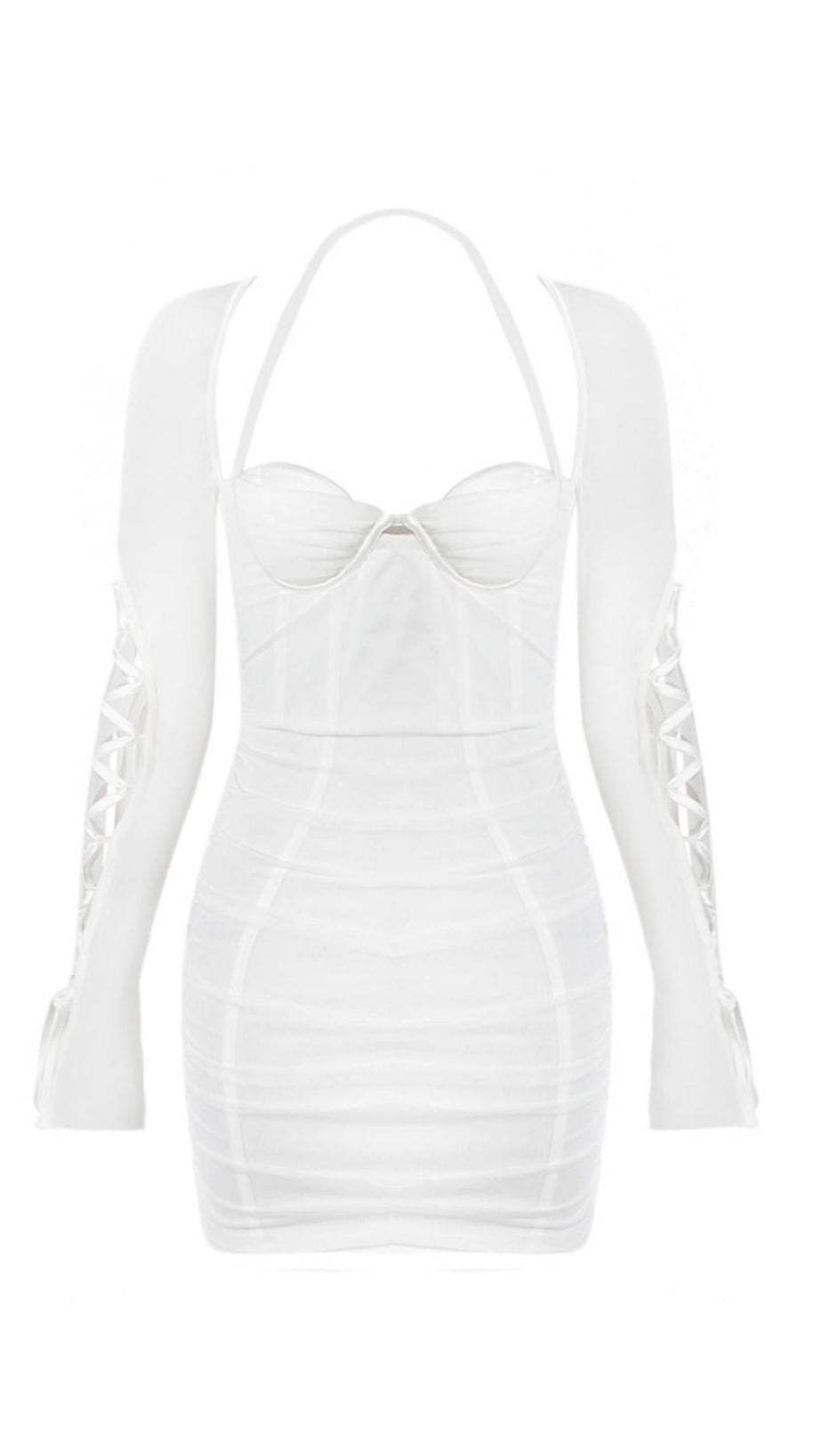LACE UP SLEEVE MINI DRESS IN WHITE