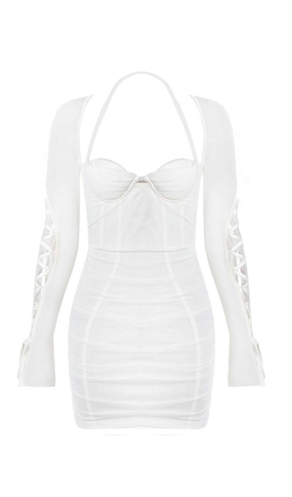 LACE UP SLEEVE MINI DRESS IN WHITE