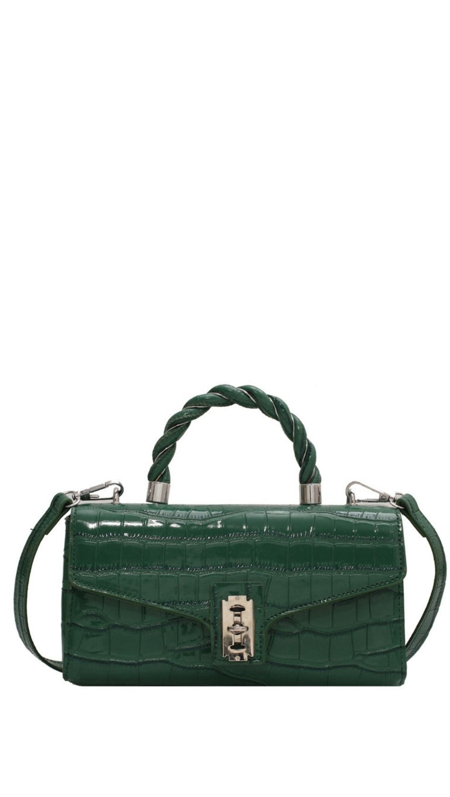 KLEINE, QUADRATISCHE TOTE MIT LACKIERTEM KROKODILMUSTER