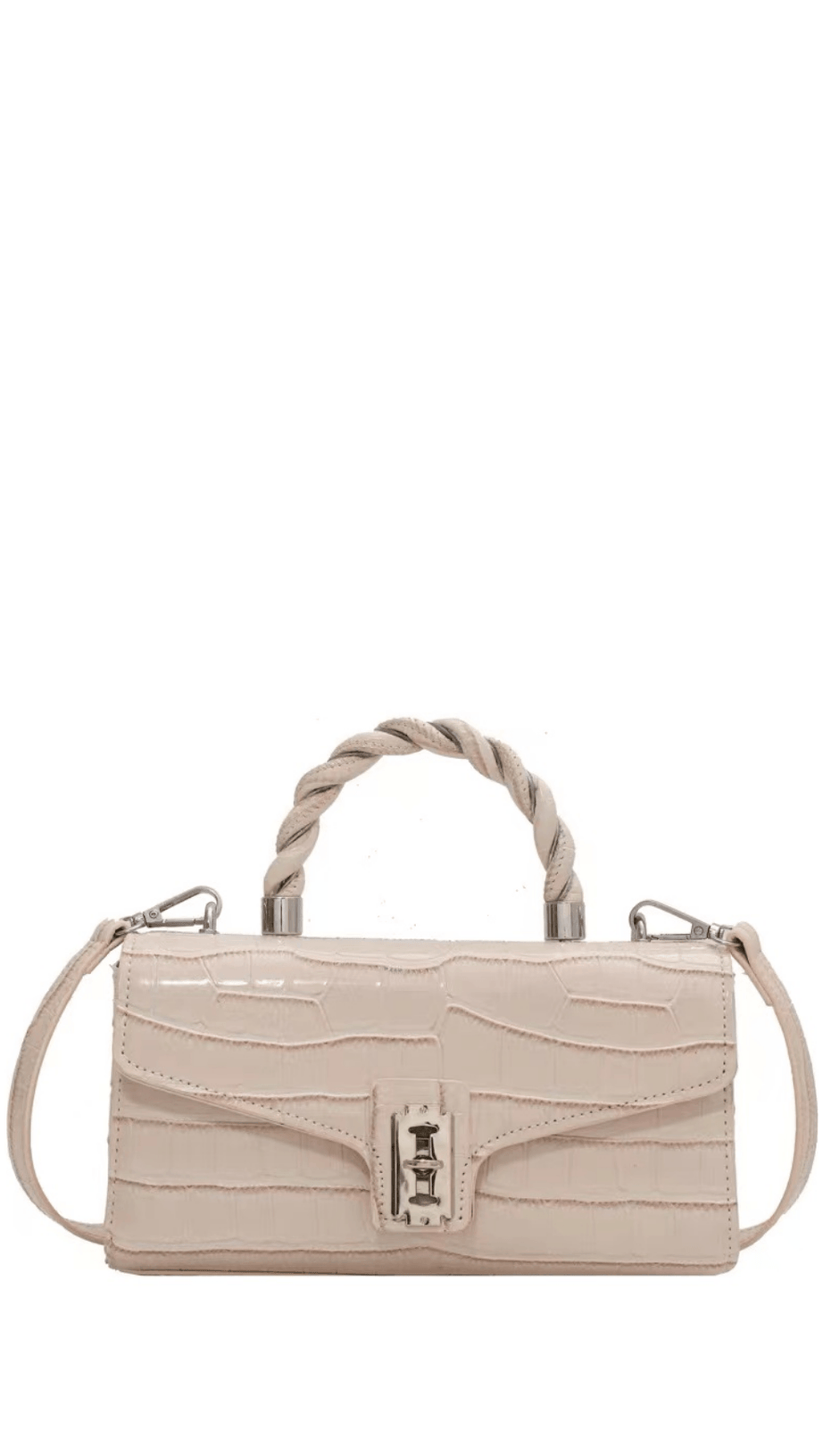 KLEINE, QUADRATISCHE TOTE MIT LACKIERTEM KROKODILMUSTER