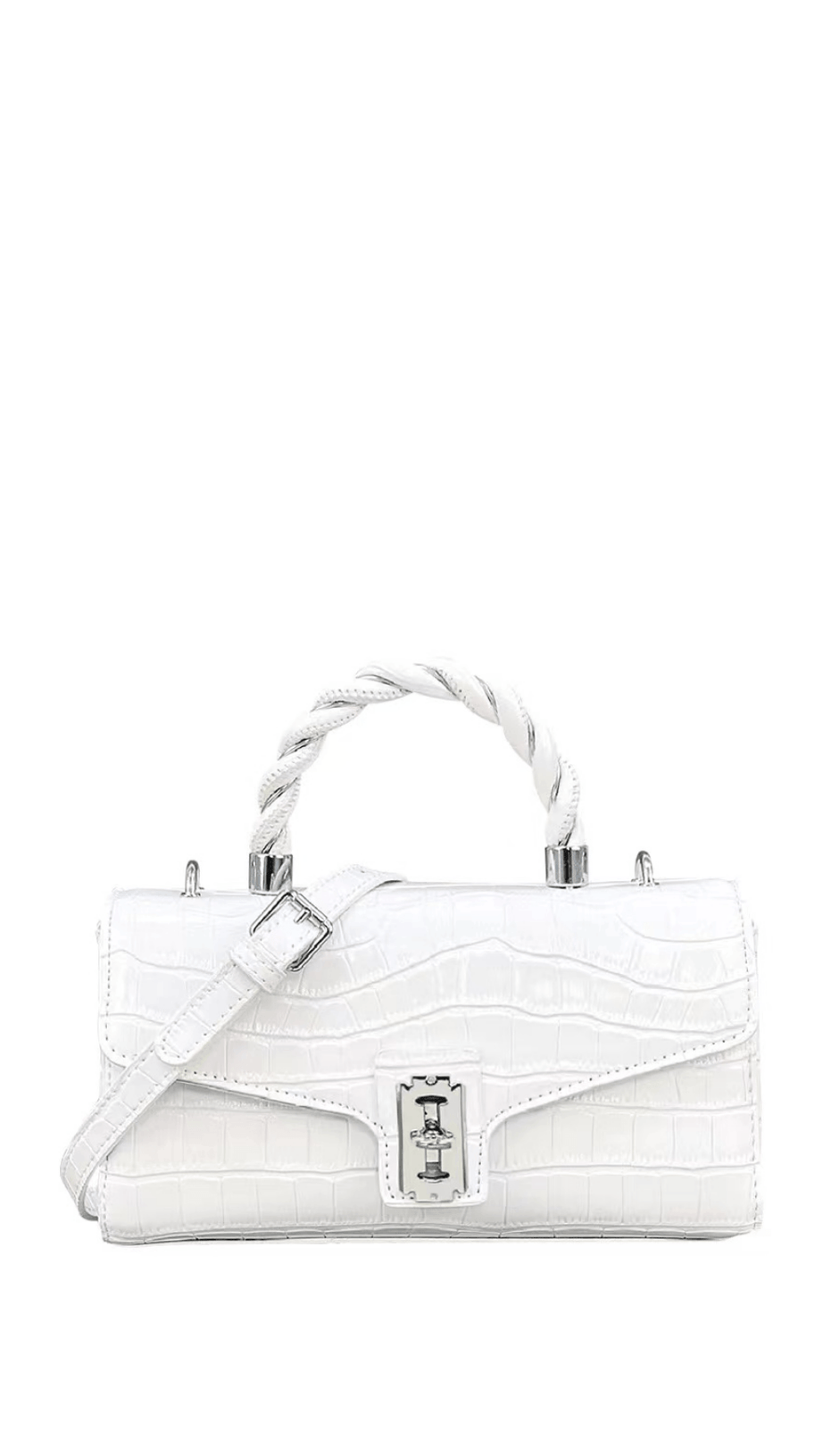 KLEINE, QUADRATISCHE TOTE MIT LACKIERTEM KROKODILMUSTER