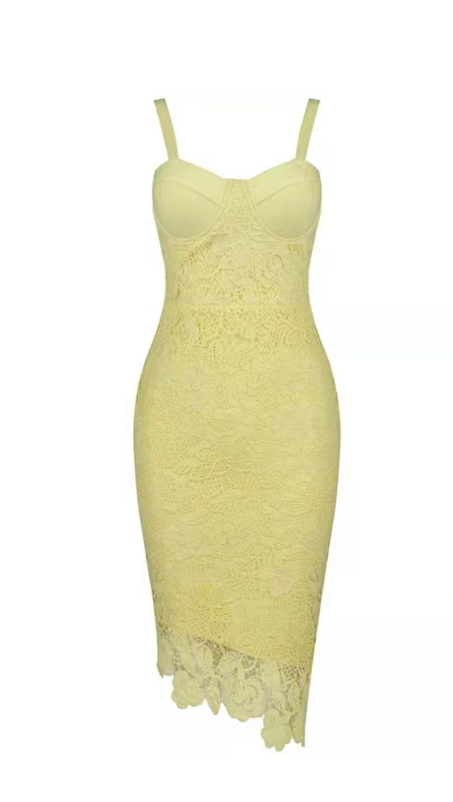 LEMON YELLOW LACE SHEATH DRESS