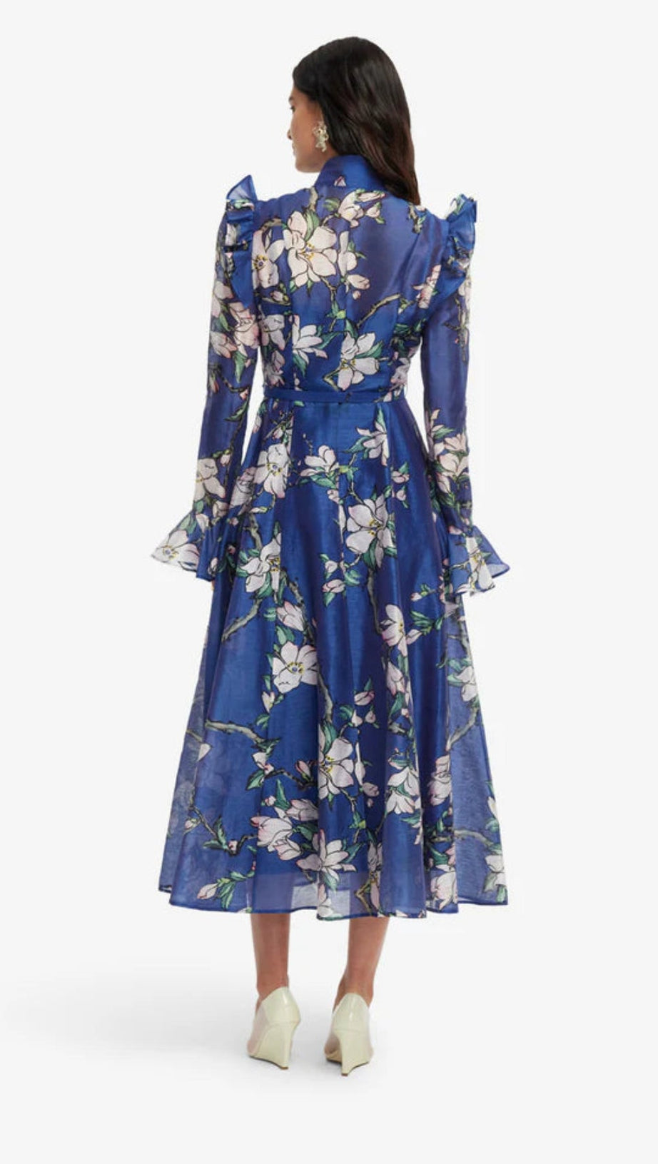 FLORAL PRINT BUTTERFLY SLEEVE MAXI DRESS - MIDNIGHT BLUE
