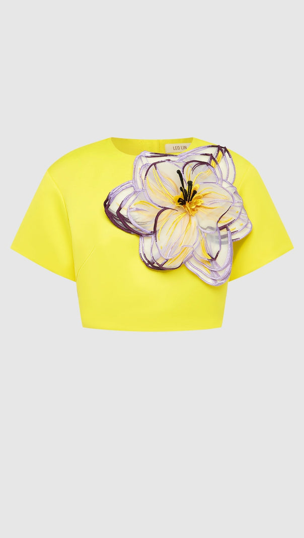 AIIZIE INDIE APPLIQUÉ SLEEVE IRIS PRINT SET IN YELLOW - product image