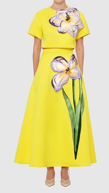 INDIE APPLIQUÉ SLEEVE IRIS PRINT SET IN YELLOW