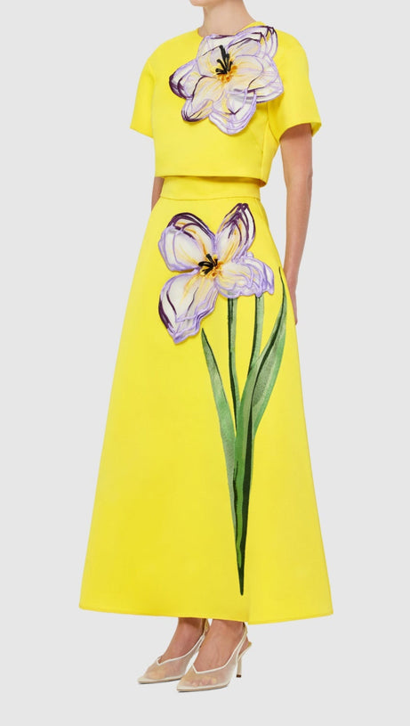 INDIE APPLIQUÉ SLEEVE IRIS PRINT SET IN YELLOW