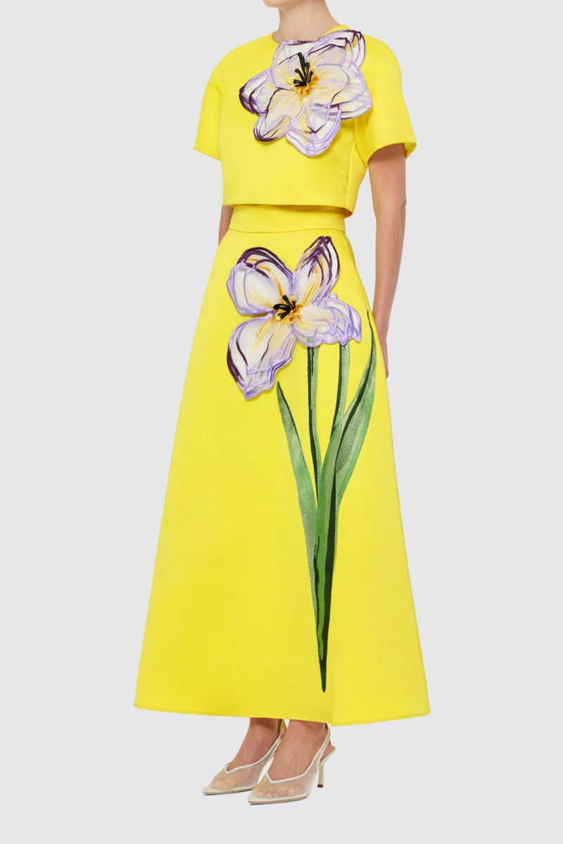 Indie Appliqué Sleeve Iris Print set in Yellow