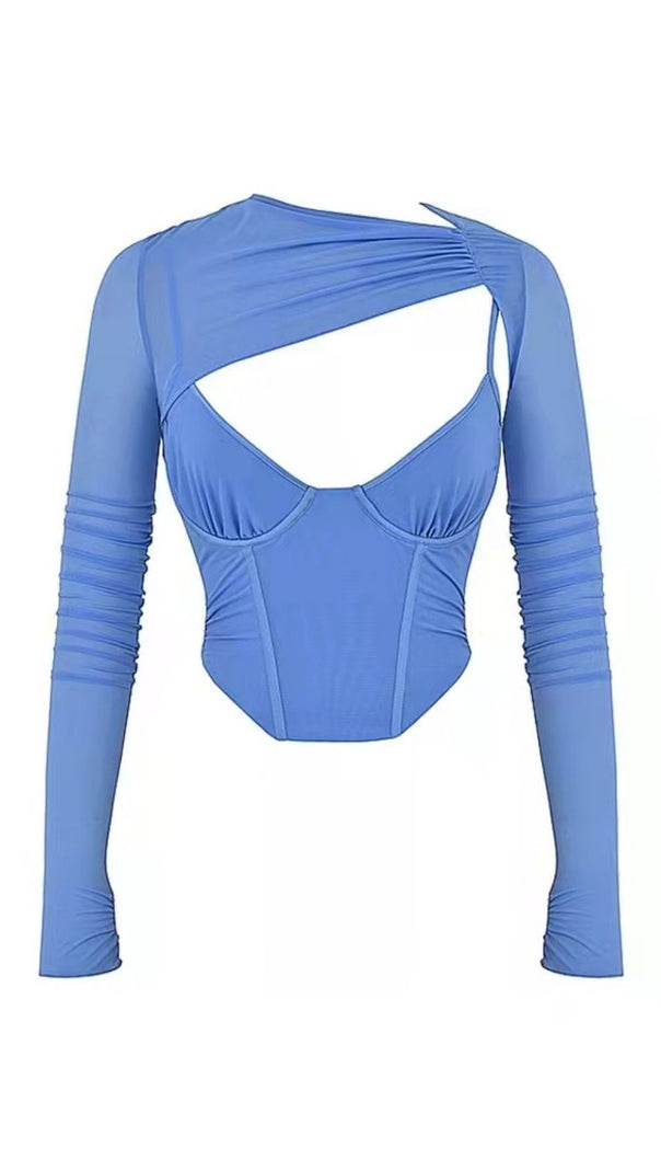 Long Sleeve Corset Top in Black