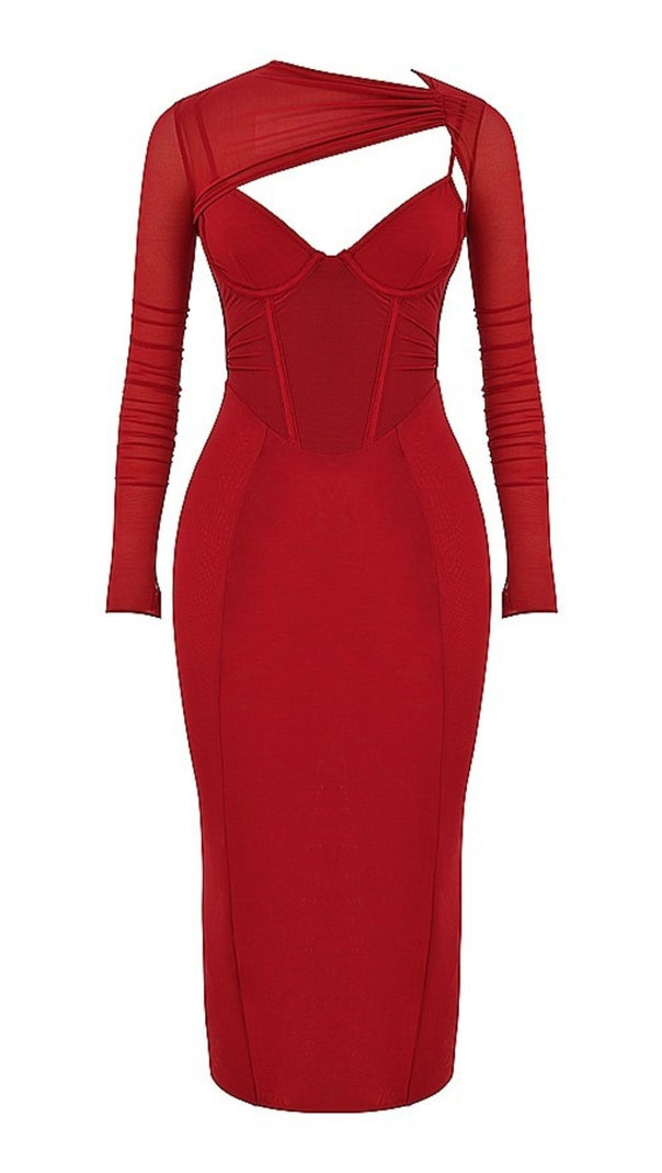 Long Sleeve Midi Dress in Beige