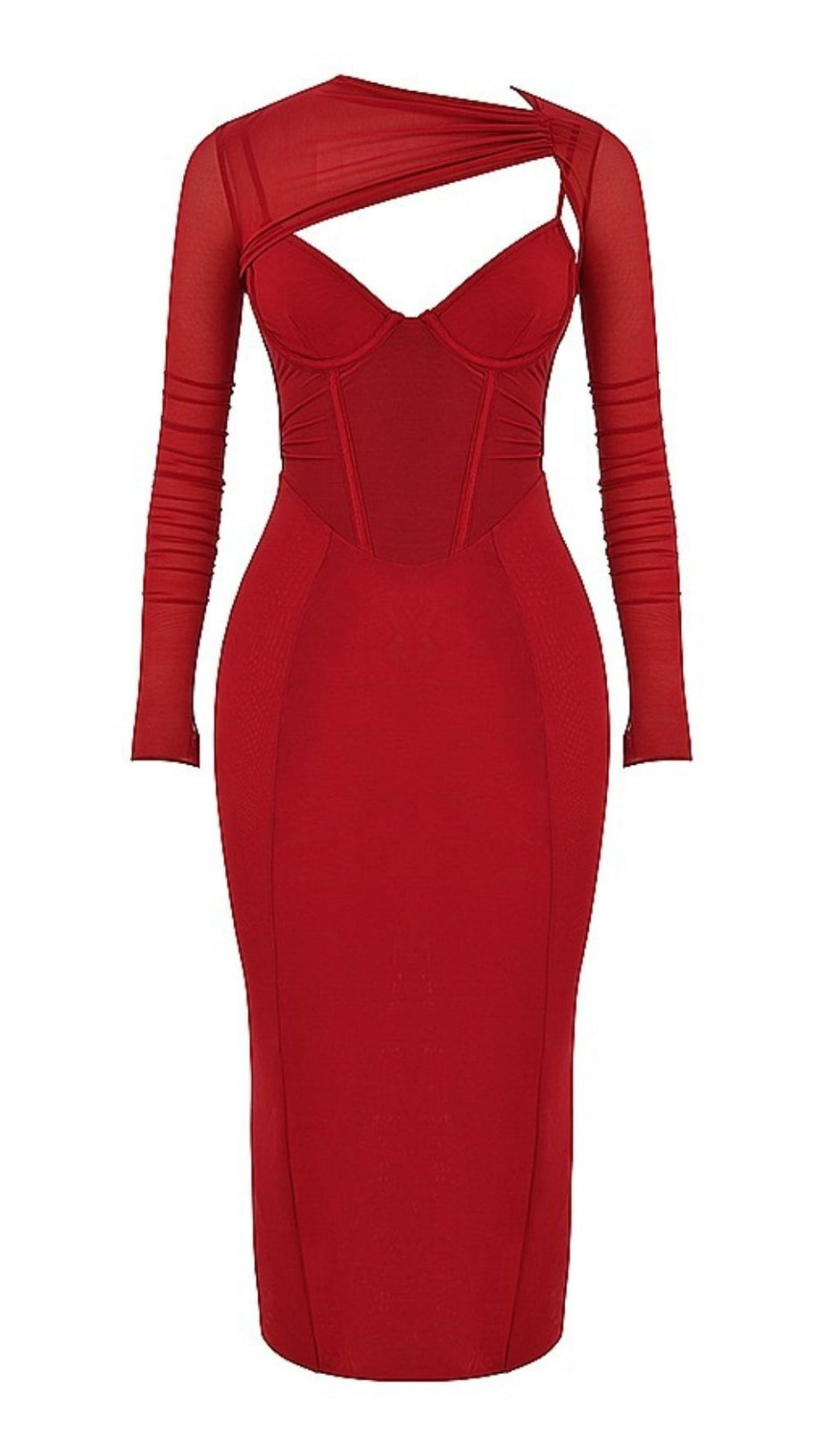 LONG SLEEVE MIDI DRESS IN WINE RED