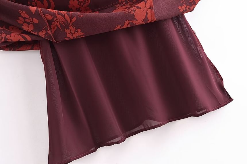 FLORAL PRINT BOWKNOT STRAP MIDI DRESS IN BURGUNDY