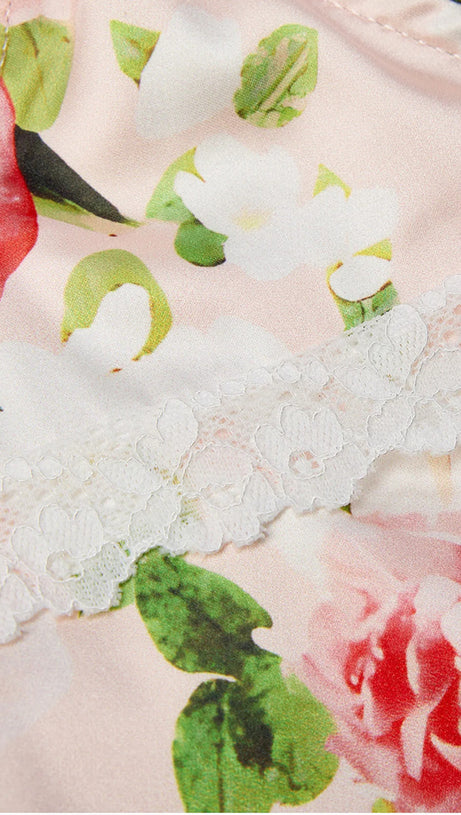 ABITO LUNGO IN PIZZO CON BUSTIER FLOREALE ROSA