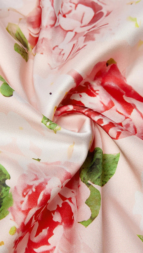 ABITO LUNGO IN PIZZO CON BUSTIER FLOREALE ROSA