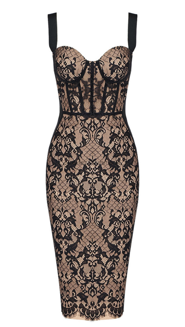 AIIZIE LACE INSERT BUSTIER MIDI DRESS BLACK - product image