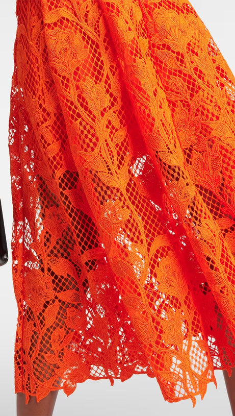ORANGE LACE MIDI DRESS