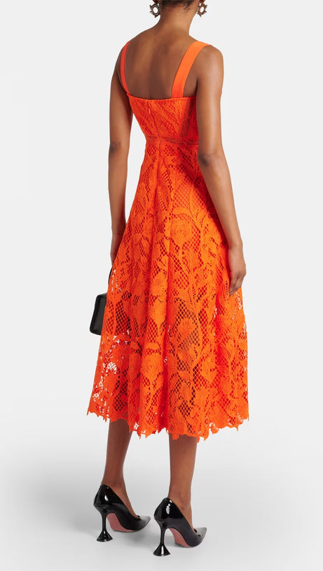 ORANGE LACE MIDI DRESS