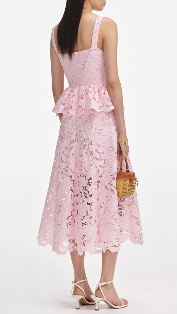 AIIZIE PINK LACE PEPLUM MIDI DRESS - product image