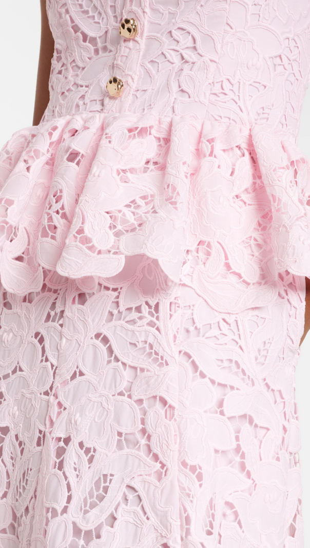 AIIZIE PINK LACE PEPLUM MIDI DRESS - product image