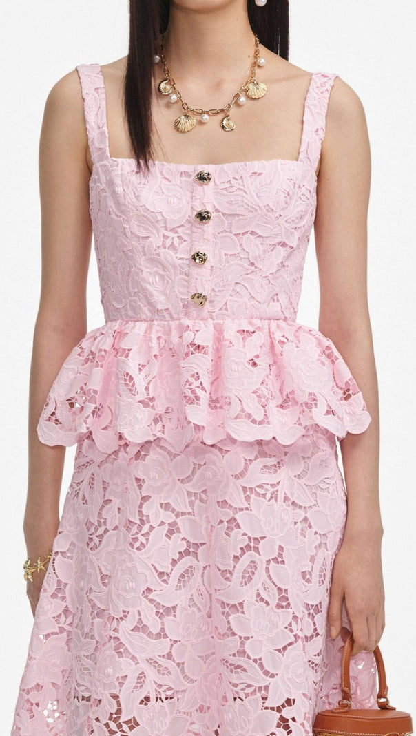 AIIZIE PINK LACE PEPLUM MIDI DRESS - product image