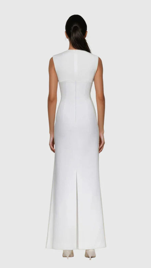 AIIZIE IMAN SLEEVELESS MOCK NECK MAXI DRESS - ELEGANT WHITE GOWN FOR SPECIAL OCCASIONS - product image
