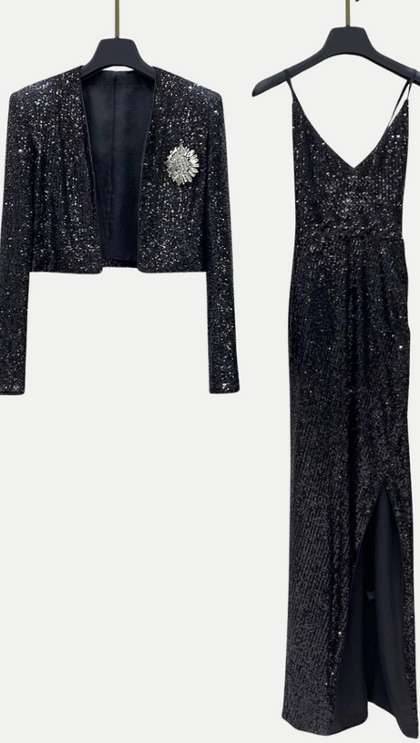 SEQUIN CROPPED BLAZER IN SILVER