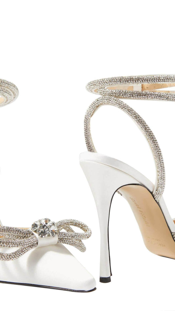 DÉCOLLETÉ CON FIOCCO E CRISTALLI IN RASO BIANCO