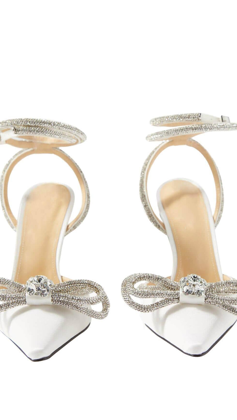 DÉCOLLETÉ CON FIOCCO E CRISTALLI IN RASO BIANCO