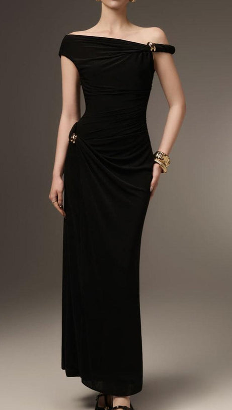 DELINE SHEATH GATHERED SPANDEX ANKLE LENGTH DRESS