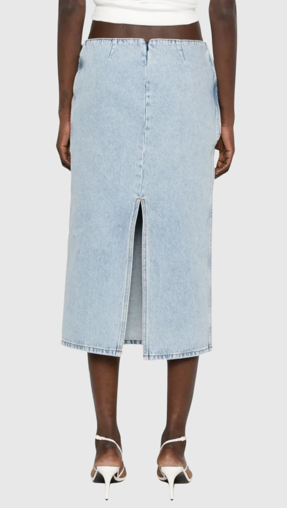 GONNA MIDI IN DENIM CON APPLICAZIONI FLOREALI XAVIERA