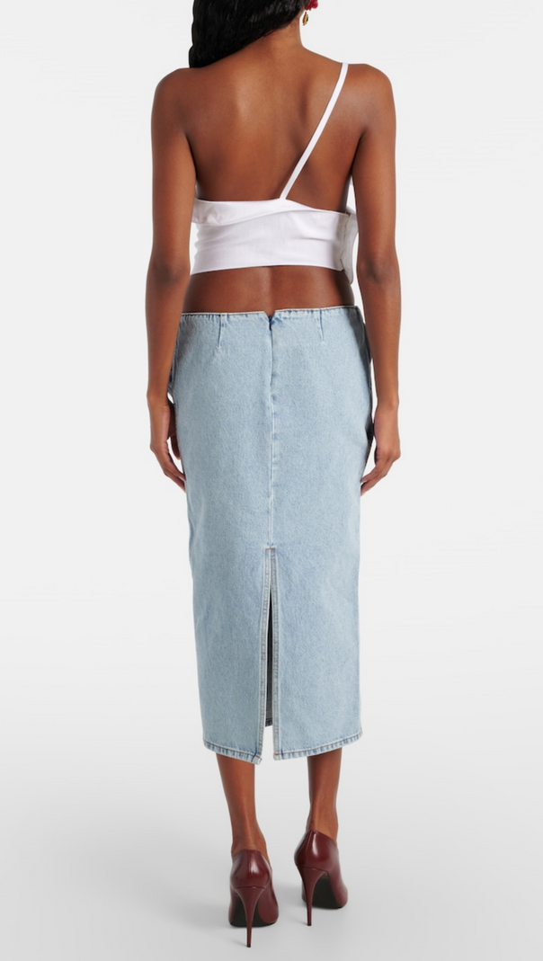 AIIZIE XAVIERA FLORAL APPLIQUÉ DENIM MIDI SKIRT - product image