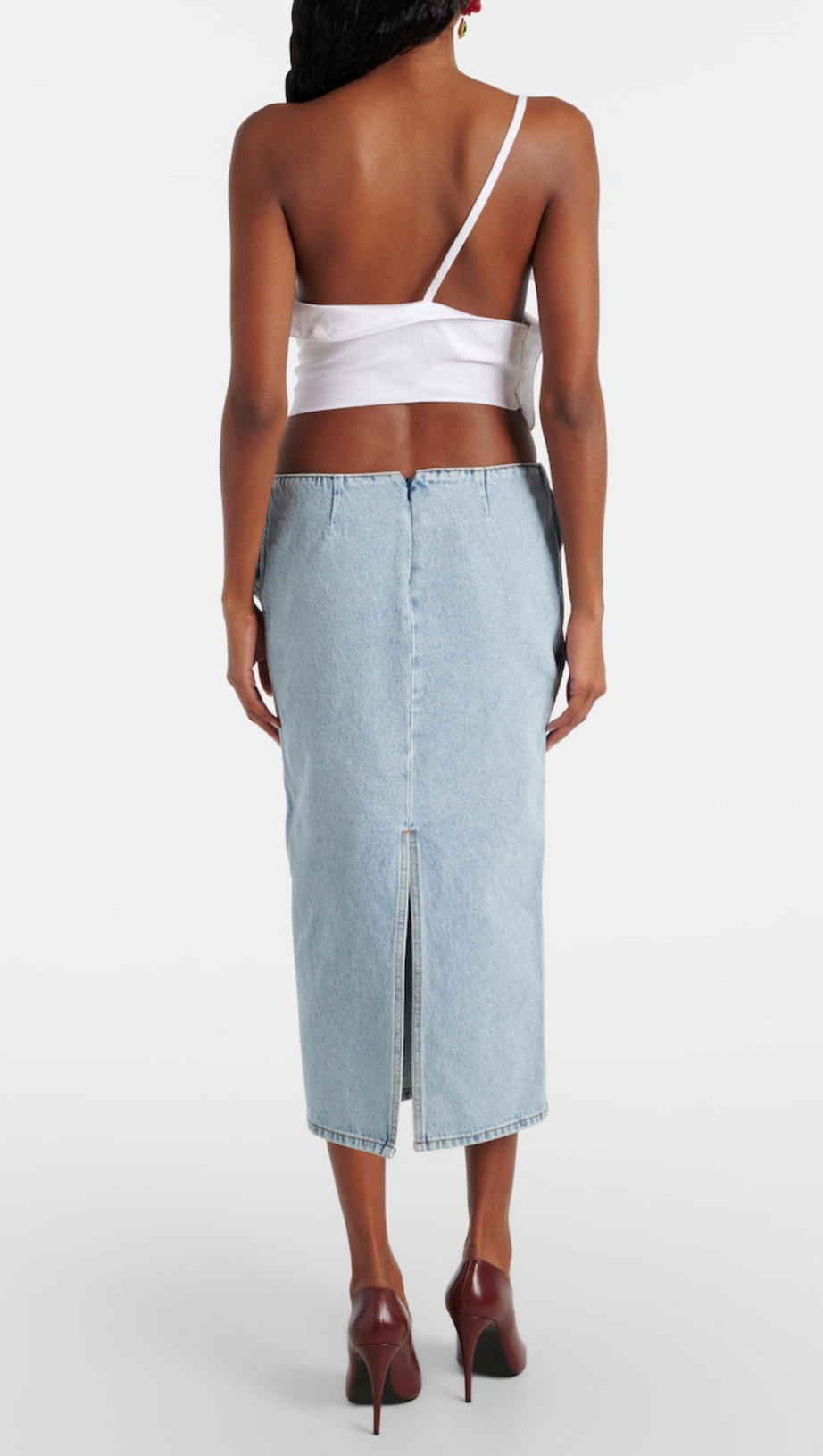 GONNA MIDI IN DENIM CON APPLICAZIONI FLOREALI XAVIERA