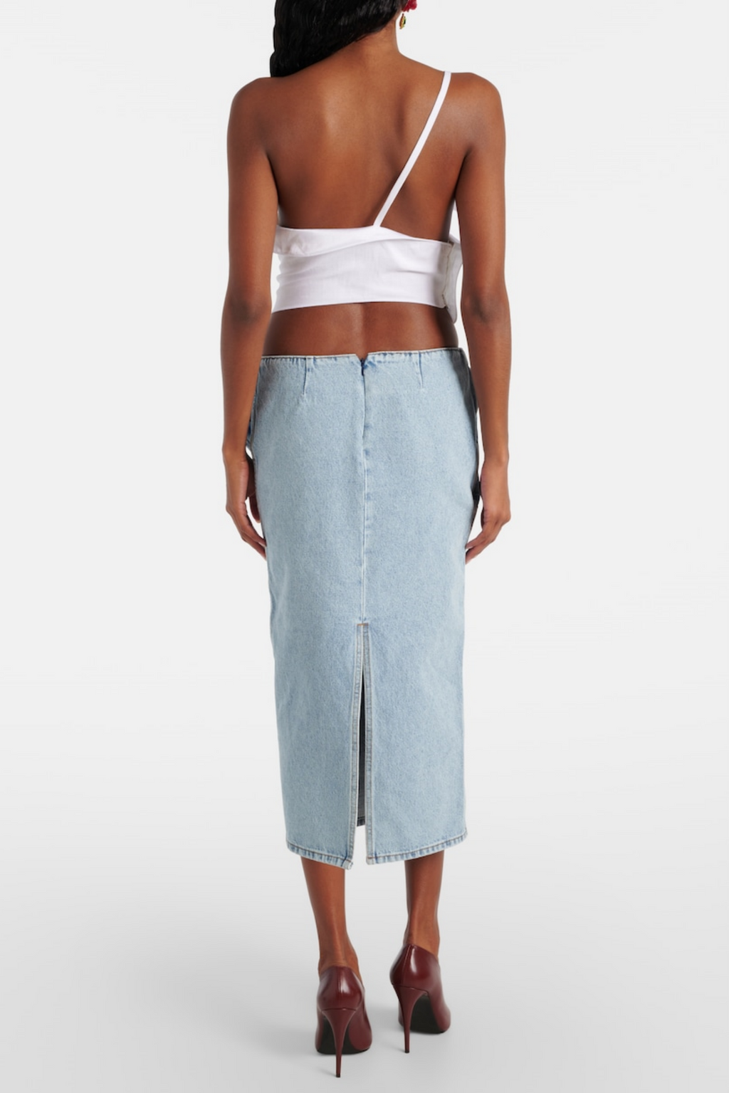 GONNA MIDI IN DENIM CON APPLICAZIONI FLOREALI XAVIERA