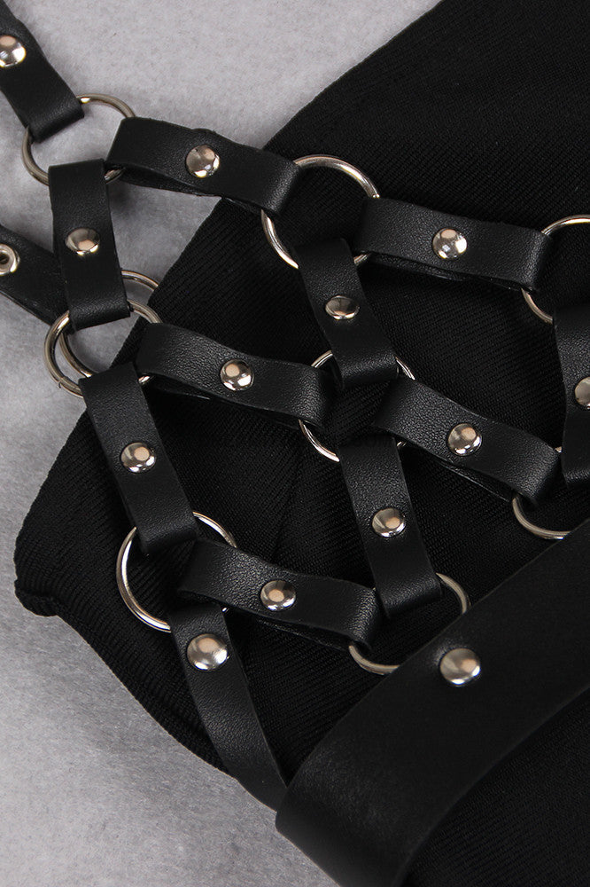 AIIZIE LEATHER STRAPS MIDI DRESS BLACK - product image