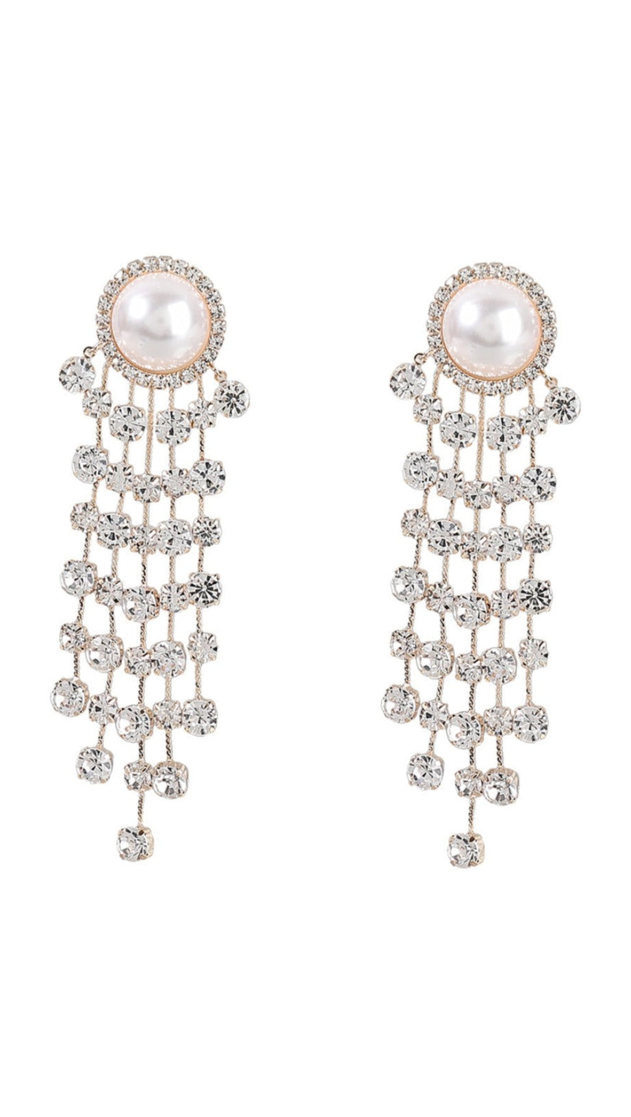 PEARL CRYSTAL TASSEL EARRINGS