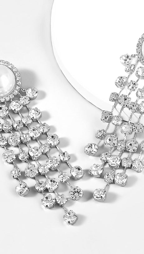 PEARL CRYSTAL TASSEL EARRINGS