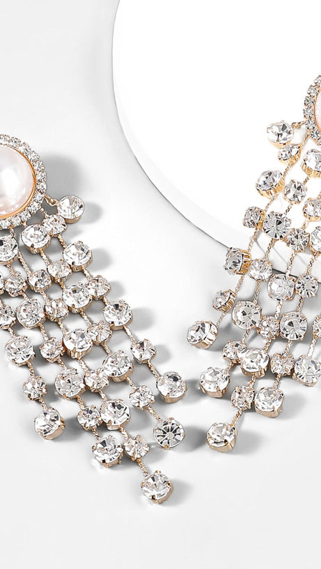 PEARL CRYSTAL TASSEL EARRINGS