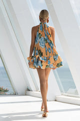 tina multicolor Double-layer ruffled halter neck mini dress
