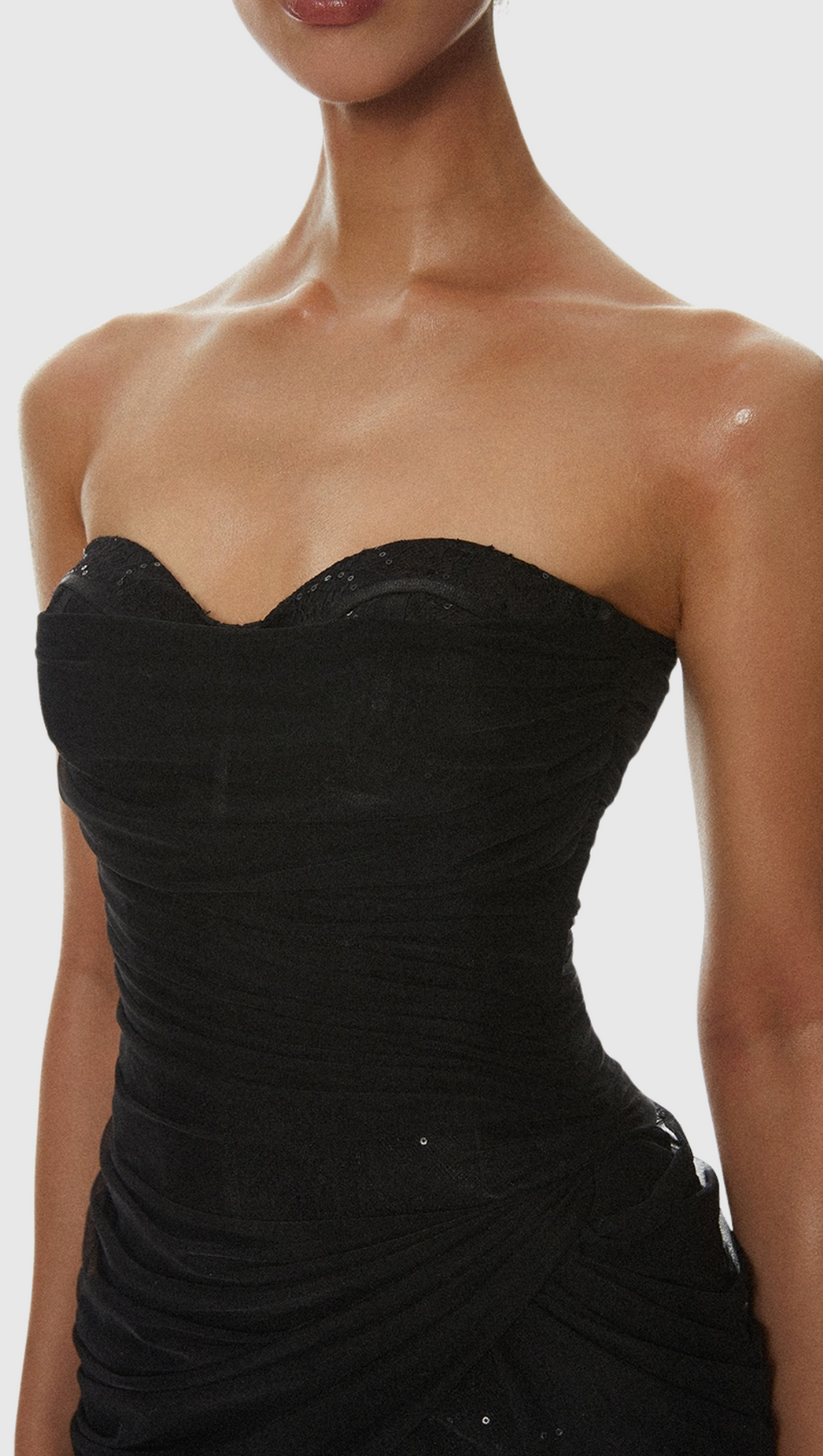 Liserre – Trägerloses, gerüschtes Minikleid mit Pailletten im Korsett-Stil