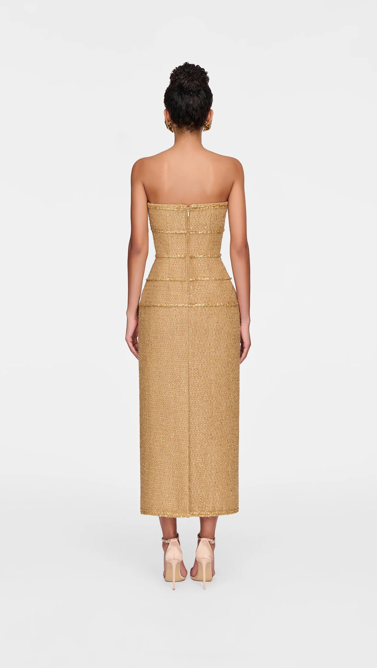 AIIZIE ELBORNO GOLD EMBELLISHED STRAPLESS MIDI DRESS - product image
