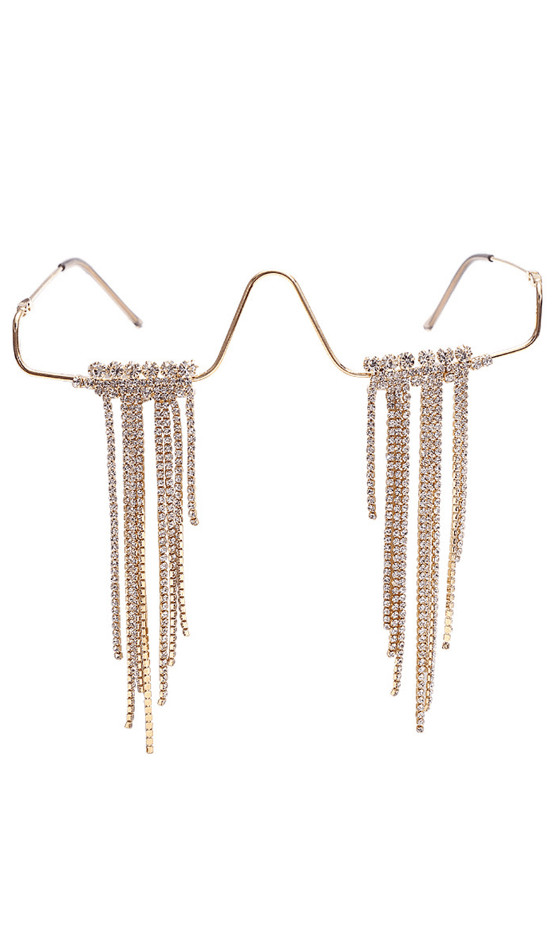 Long fringed rhinestone pendulum glasses