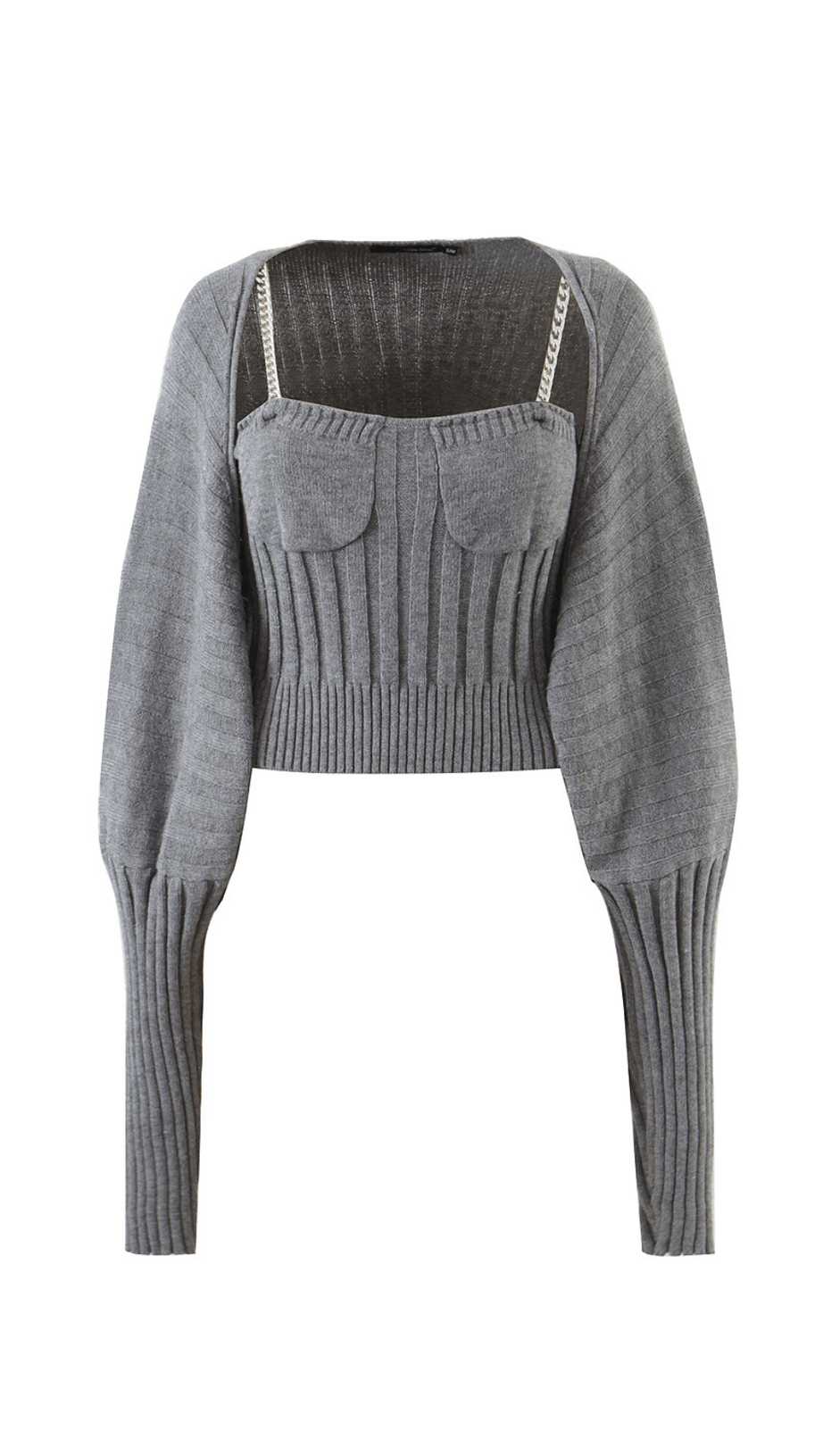 LONG SLEEVE CAMISOLE WITH METAL CHAIN.