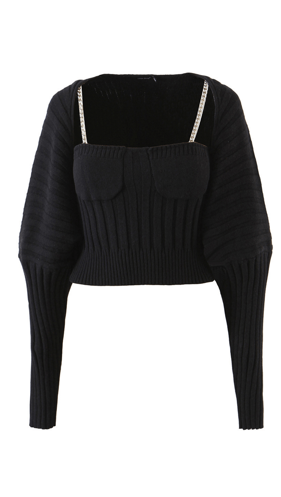 LONG SLEEVE CAMISOLE WITH METAL CHAIN.