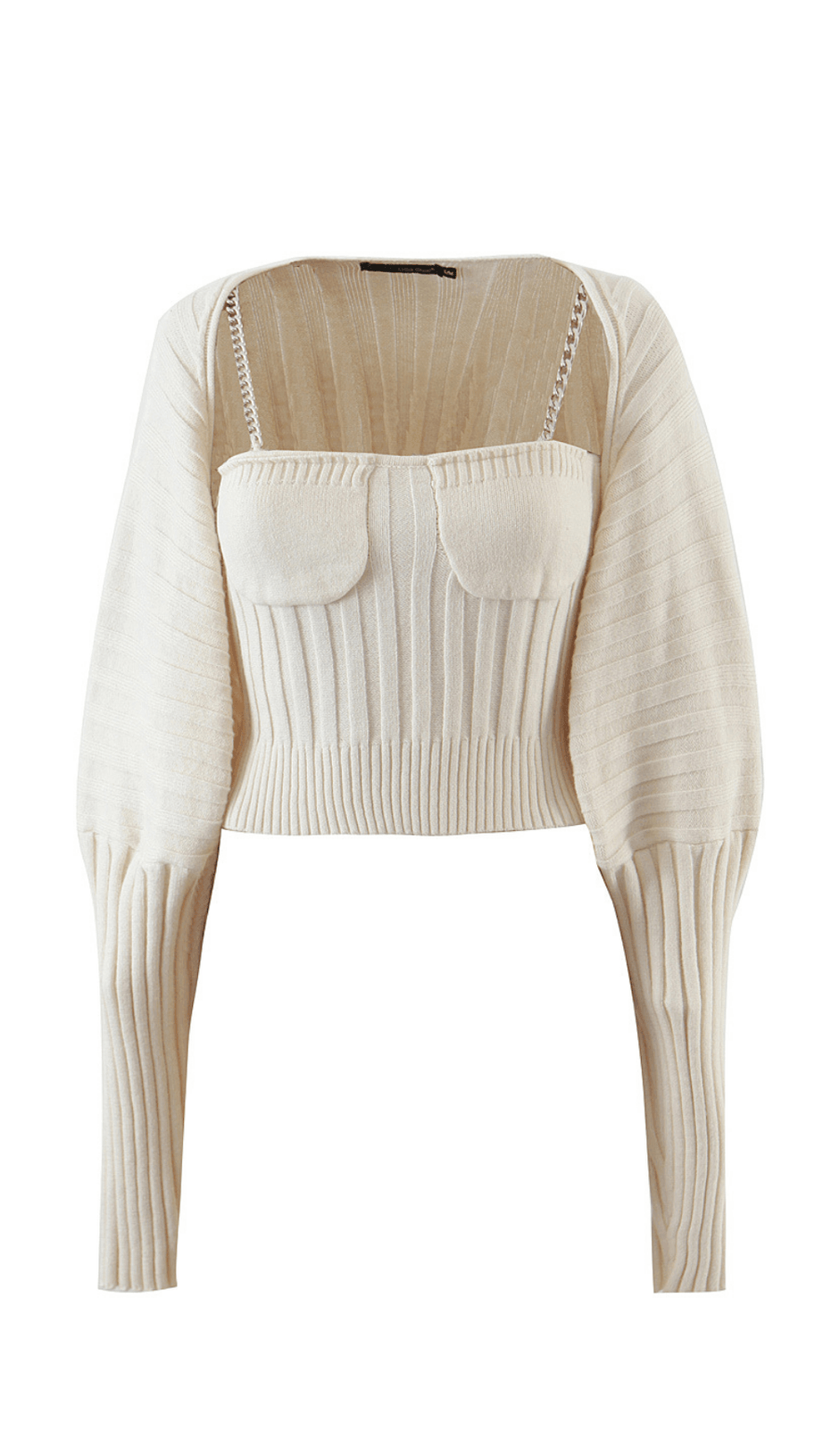 LONG SLEEVE CAMISOLE WITH METAL CHAIN.