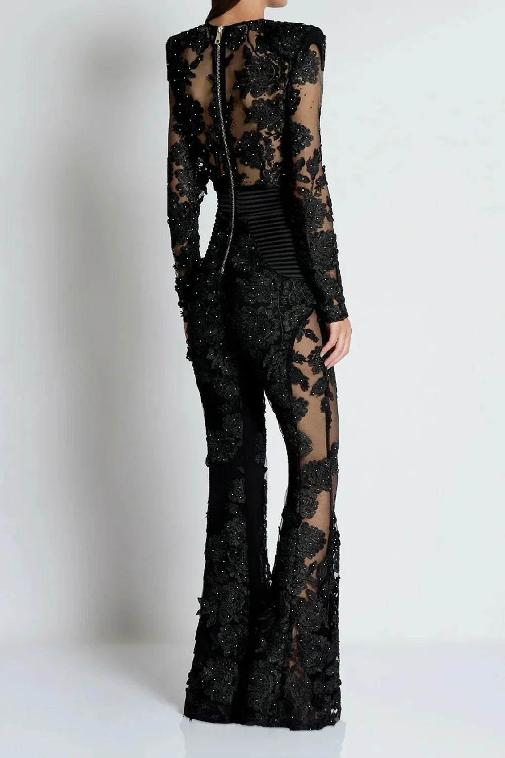AIIZIE DIAMOND THREE-DIMENSIONAL FLOWER JUMPSUIT IN BLACK - product image