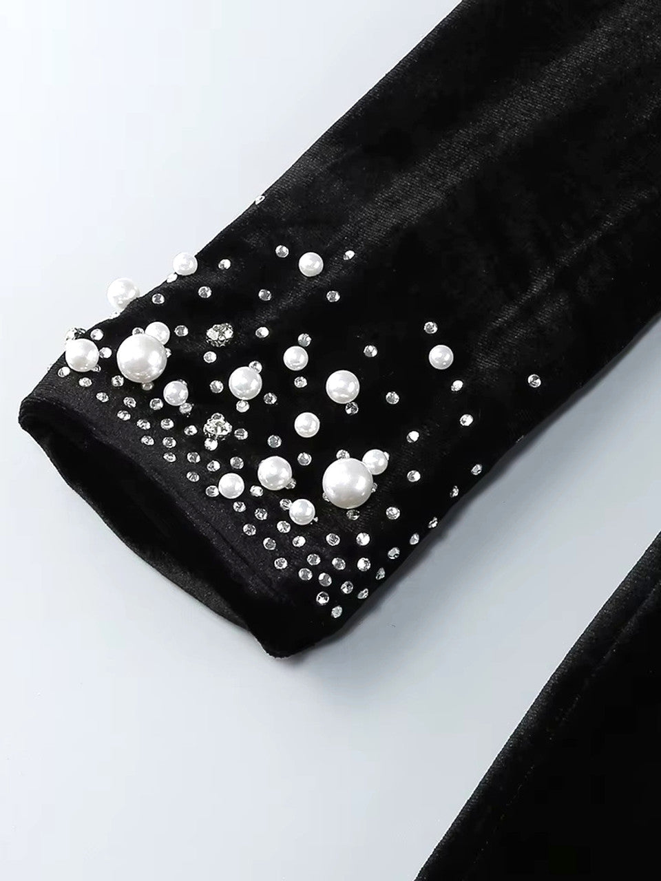 Long Sleeve Embellished Maxi Velvet Dress Black