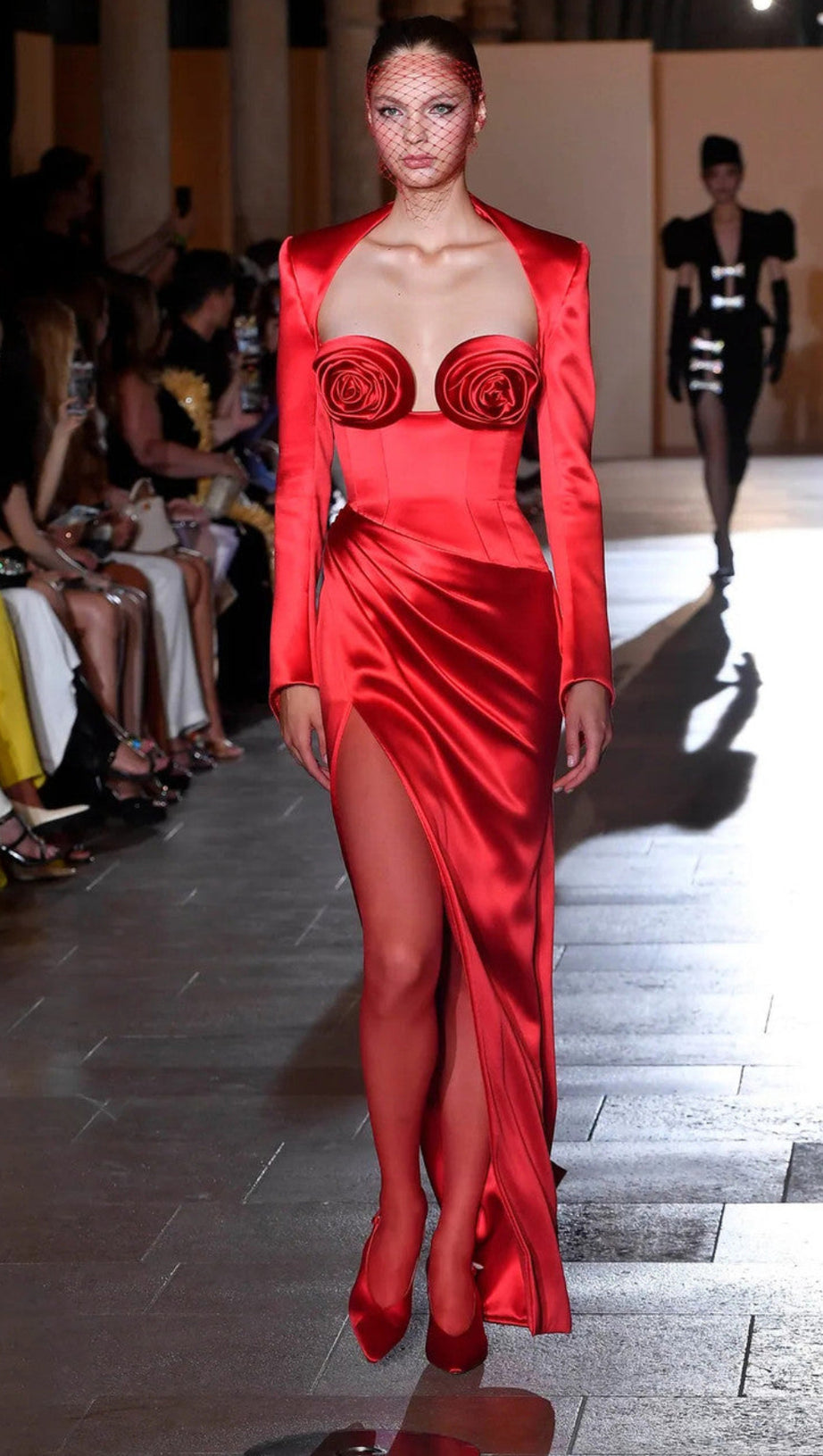 LONG SLEEVE FLORAL MAXI TWO PIECE DRESS RED