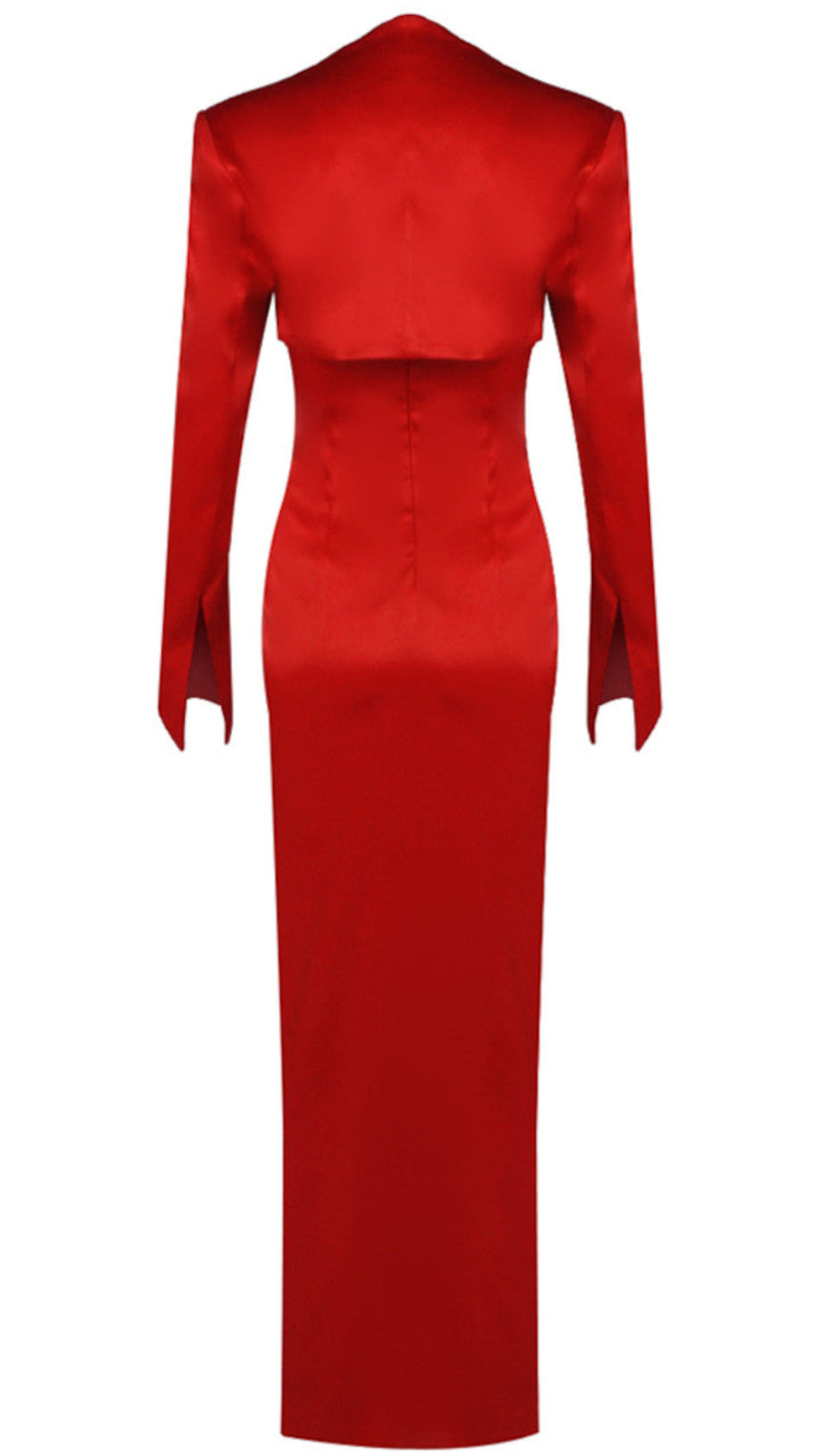 LONG SLEEVE FLORAL MAXI TWO PIECE DRESS RED